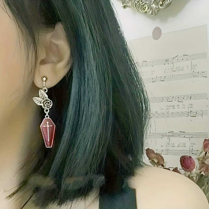 Gothic Rose Death Cross Ear Studs Halloween Accessories