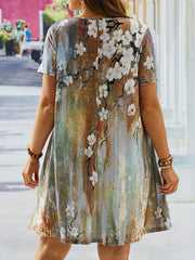  Casual Dress Women's Plus Painting Print V Neck Loose Fit Dress