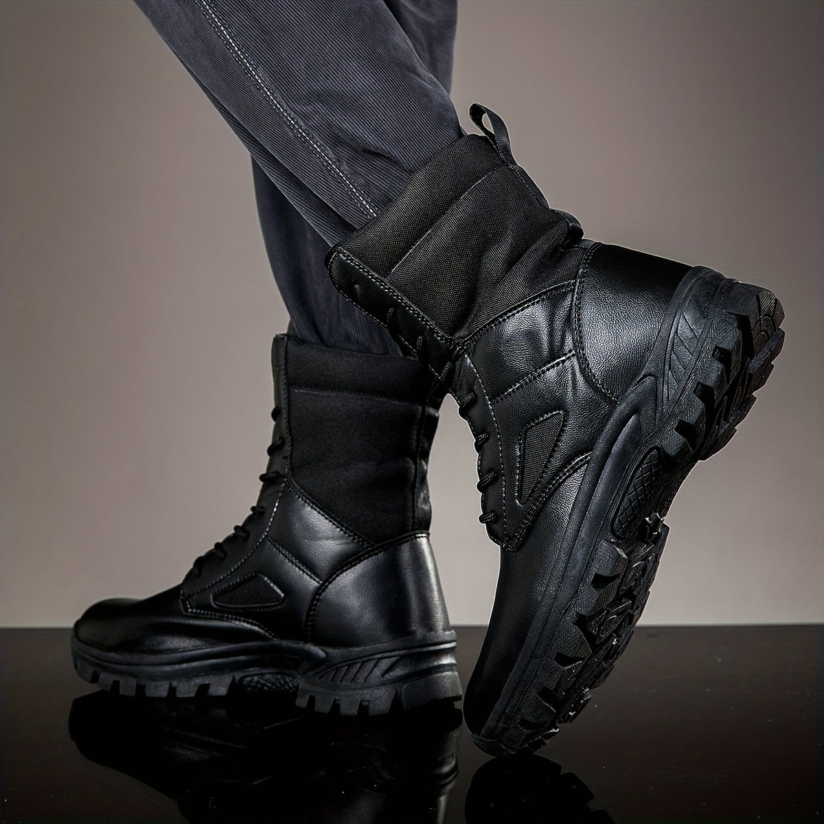 Men's Large Size Mid Calf Boots - Outdoor Hiking Mountaineering