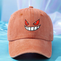 Devil Smiling Face Baseball Cap Embroidery Washed Distressed Dad Hats Unisex