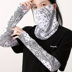 3pcs Paisley Print Sunproof Mask & Ice Sleeves Set Cycling Gear