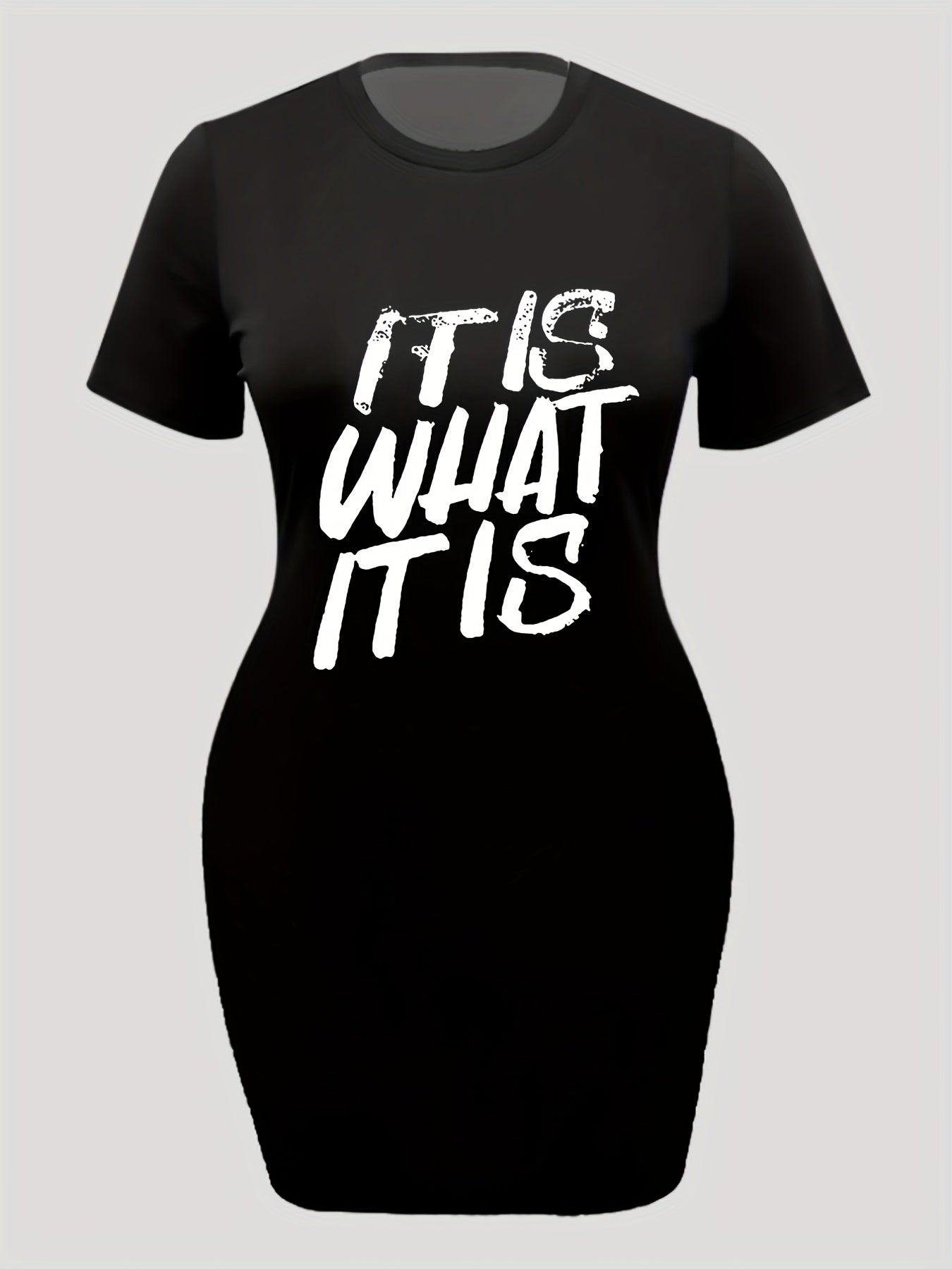 Women's Plus Letter Print Short Sleeve T shirt Dress