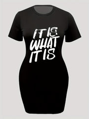 Women's Plus Letter Print Short Sleeve T shirt Dress