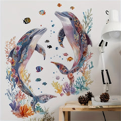 Watercolor Coral & Dolphin Wall Decal Easy Peel & Stick