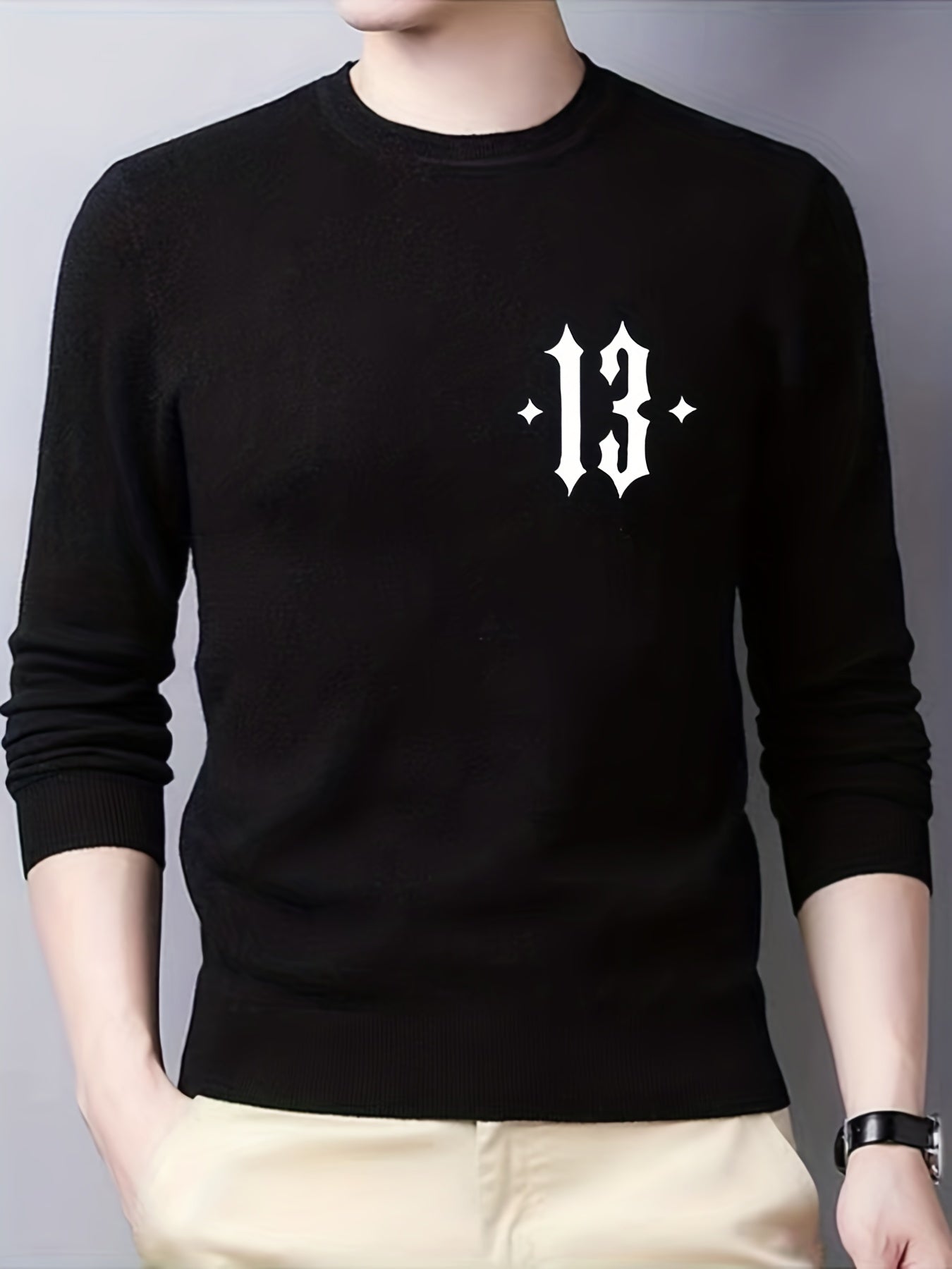Men's Crew Neck Sweater Casual Warm Mid Stretch Knit Pullover for Fall Winter