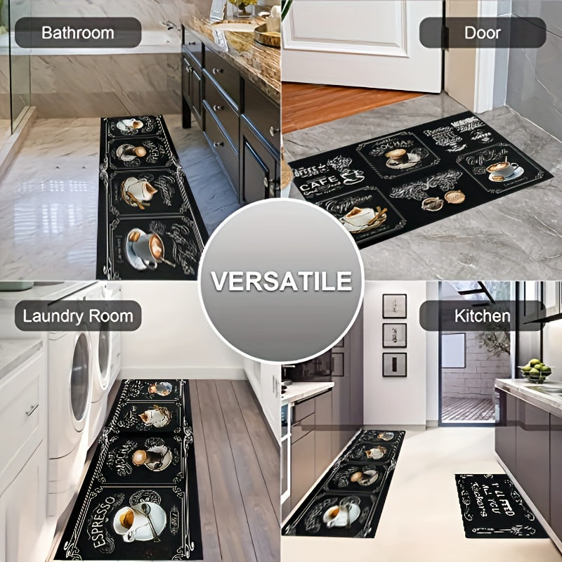 2pcs Coffee Cup Pattern Area Floor Mat Soft Stain-resistant Carpet