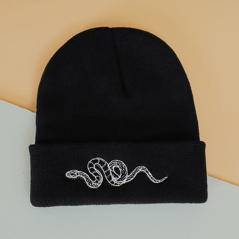 Snake Embroidered Beanie Hat for Women Christmas Gift