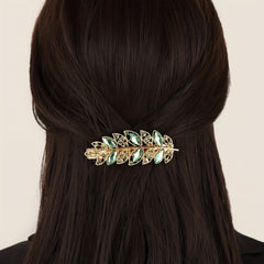 Rhinestone Metal Leaves Hair Clip Barrette Side Clip Sweet Leaf Duck Billed Clip