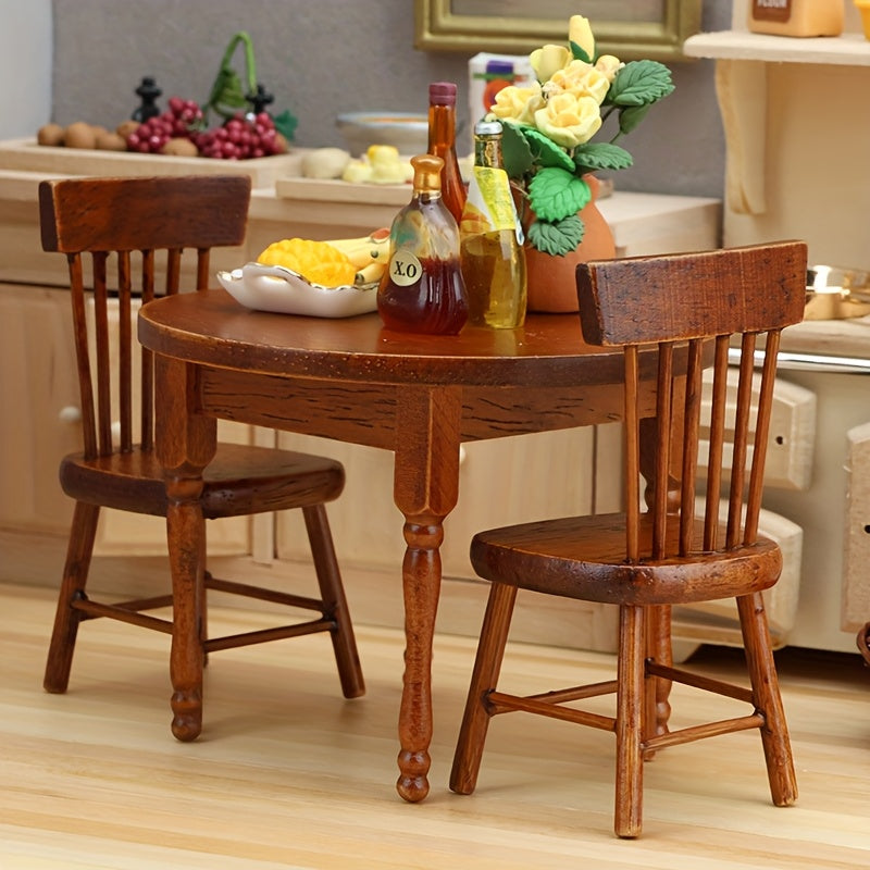 Wooden Table and Chair Set for Dollhouse DIY Accessory 1:12 Scale