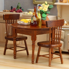 Wooden Table and Chair Set for Dollhouse DIY Accessory 1:12 Scale