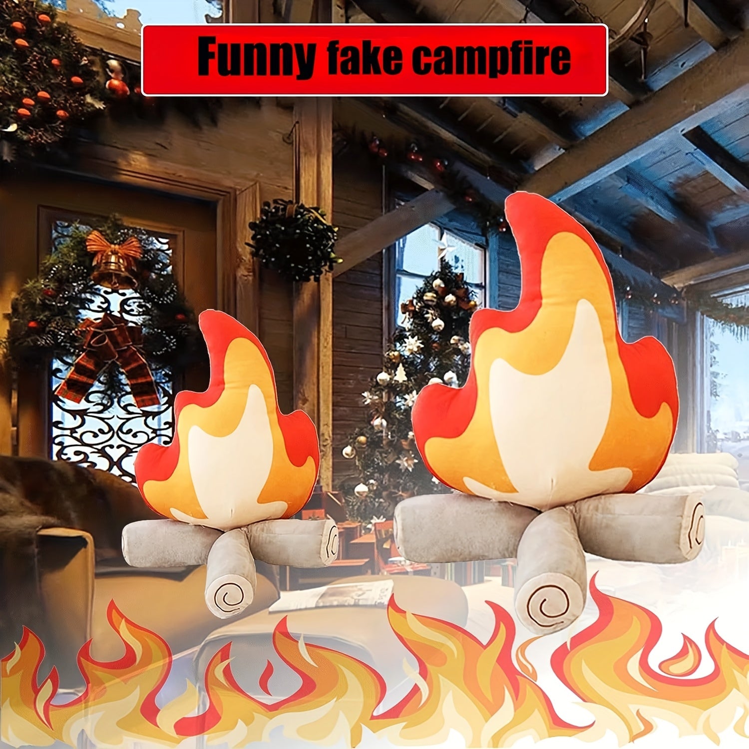 11 Fire Pile Plush Toy Soft Cozy Throw Pillow in Red & Gray