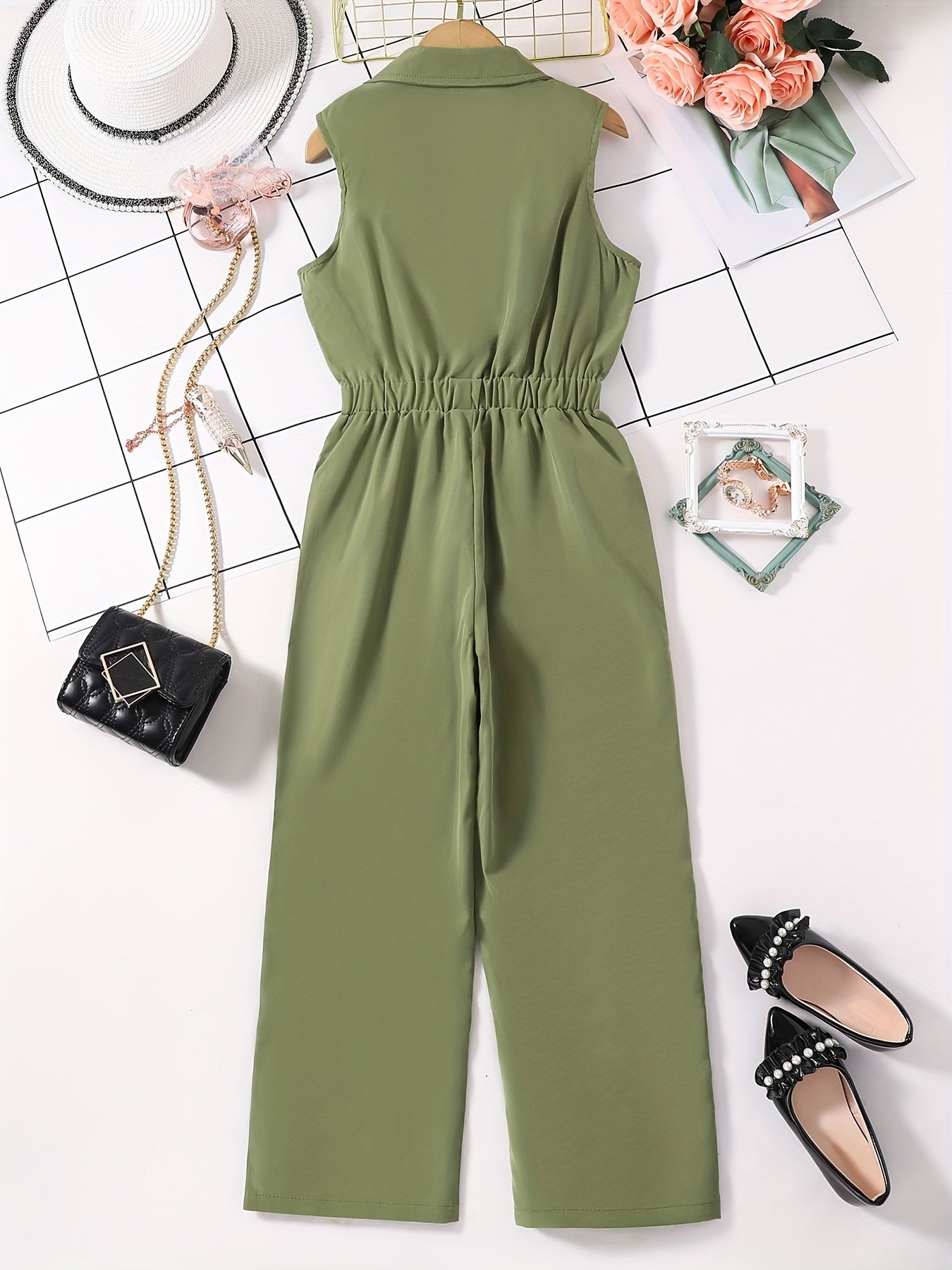 Girls Romper Jumpsuit Button Down Sleeveless Long Jumpsuits For Beach Vacation