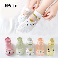 5Pairs Summer Socks Cute Animal Kids Girls Breathable Casual Socks