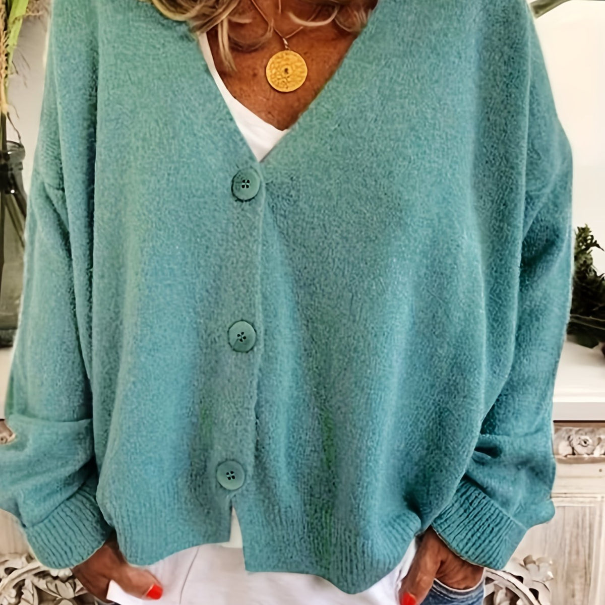 Solid Button Up Cardigan Casual V Neck Long Sleeve Cardigan