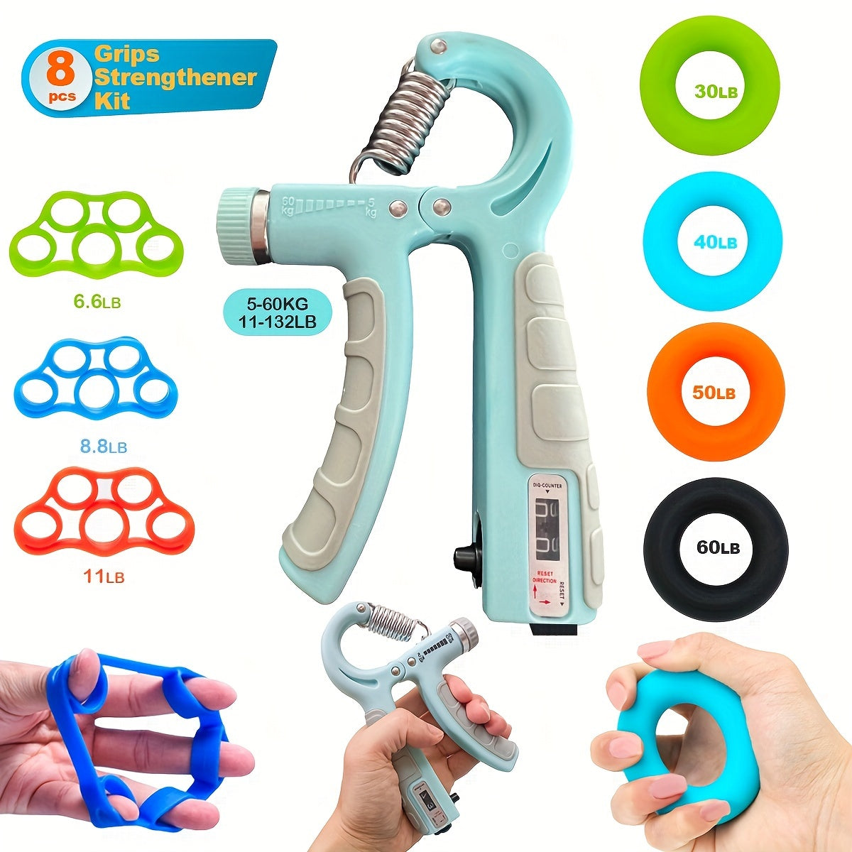 Adjustable Hand Grip Strengthener Finger Exerciser Grip Strength Trainer