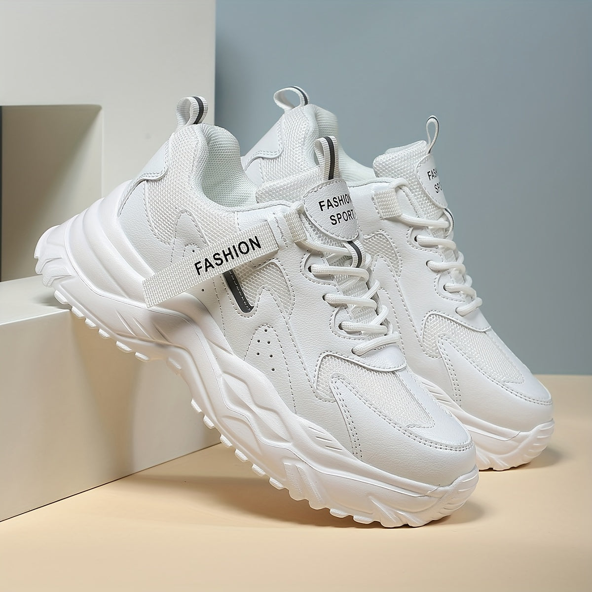 Women's Faux Leather Heighten Chunky Sneakers for Outdoor Sports