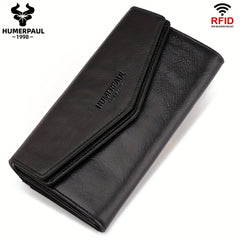 Women's Envelope Clutch Wallet Top Grain Leather Buckle Closure