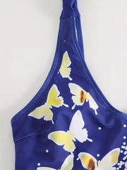  Butterfly Print Tankini Set & Wrap Skirt