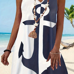  Anchor Print V Neck Tank Dress