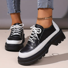 Colorblock Platform Sneakers Lace Up Loafers Low Top Shoes