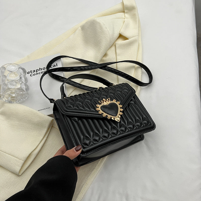 Y2K Heart Decor Quilted Crossbody Bag Small Top Handle Flap Purse