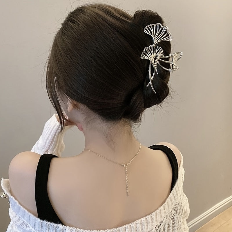 Golden Hair Claw Clip Ginkgo Leaf Strong Hold Grip Hair Jaw Clip
