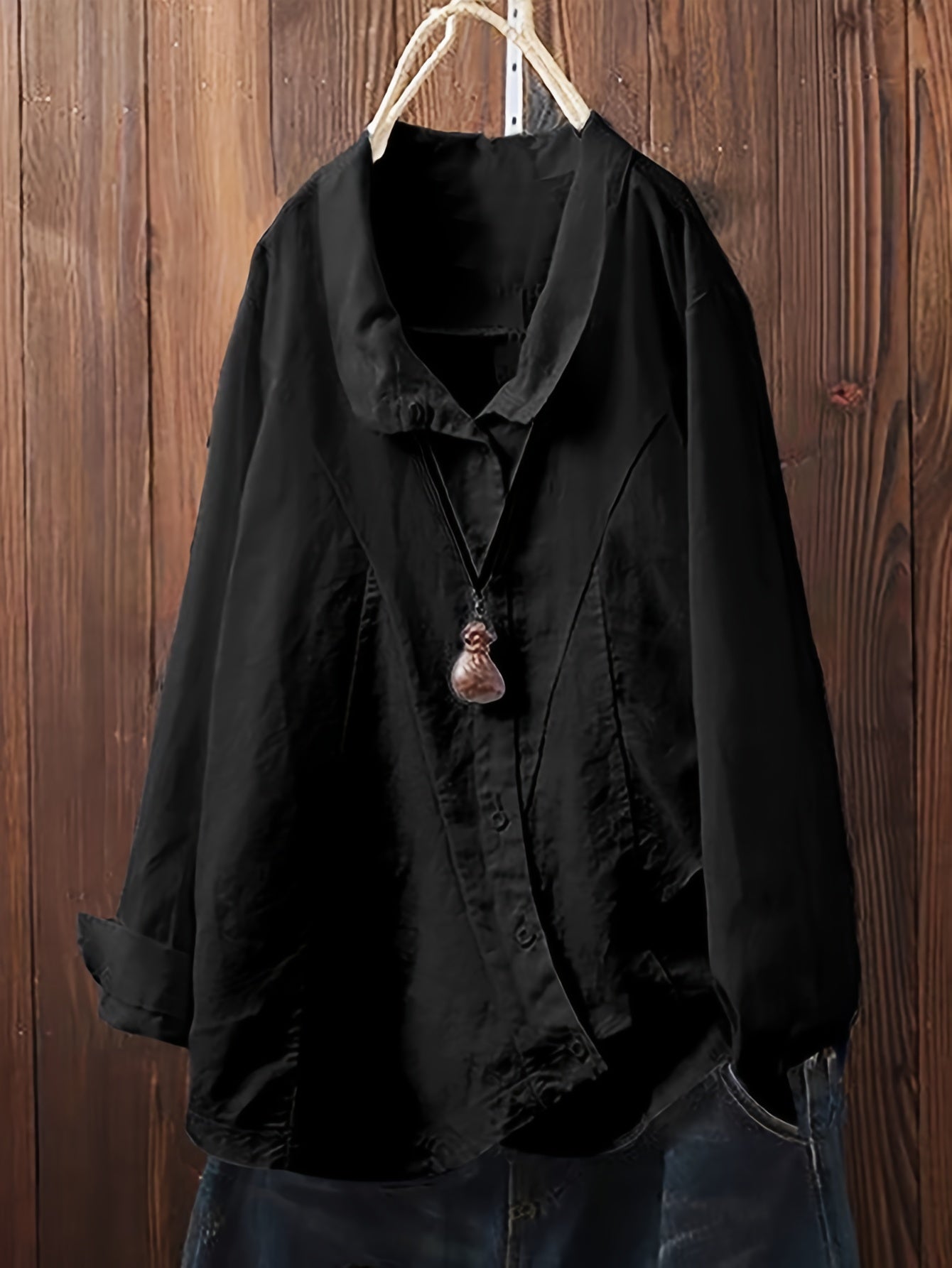  Solid Button Up Long Sleeve Blouse