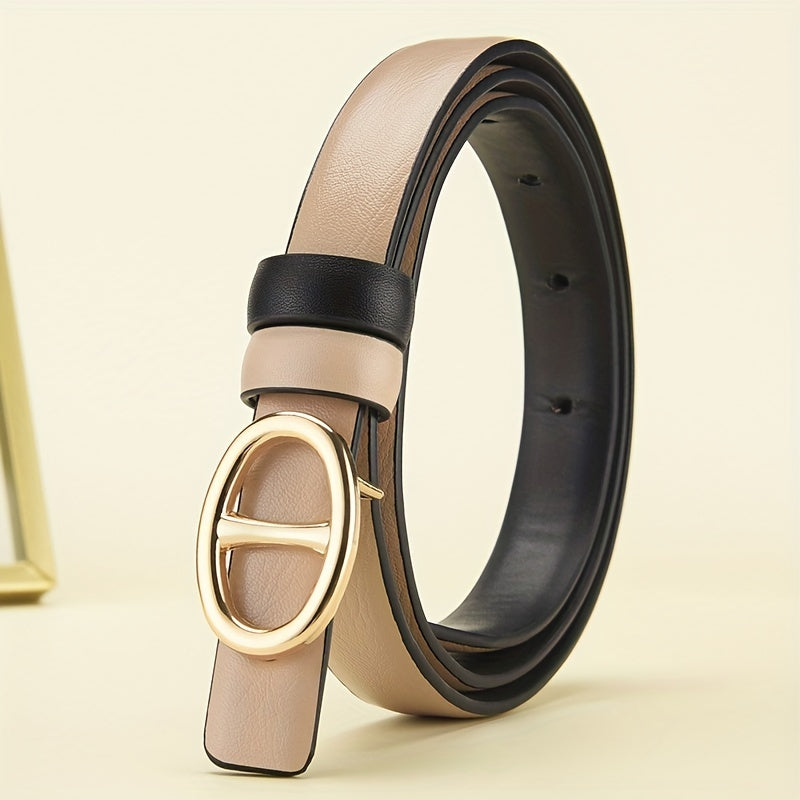 Oval Buckle Belt PU Leather Casual Solid Reversible Belt Unisex