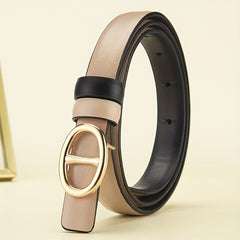 Oval Buckle Belt PU Leather Casual Solid Reversible Belt Unisex