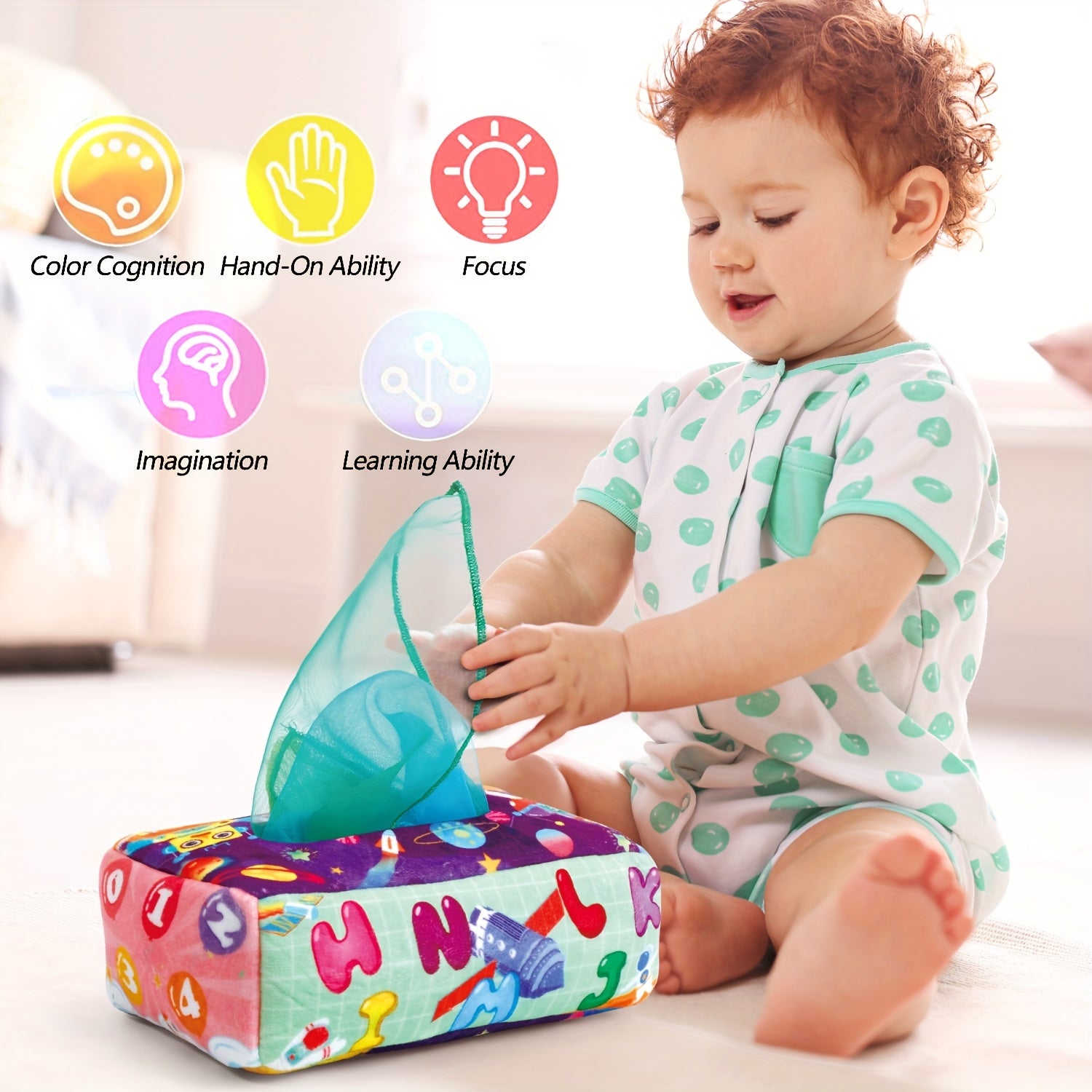 Baby Tissue Box Toy - Sensory Training and Tummy Time Essential