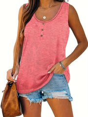  Button Decor Tank Top Round Neck