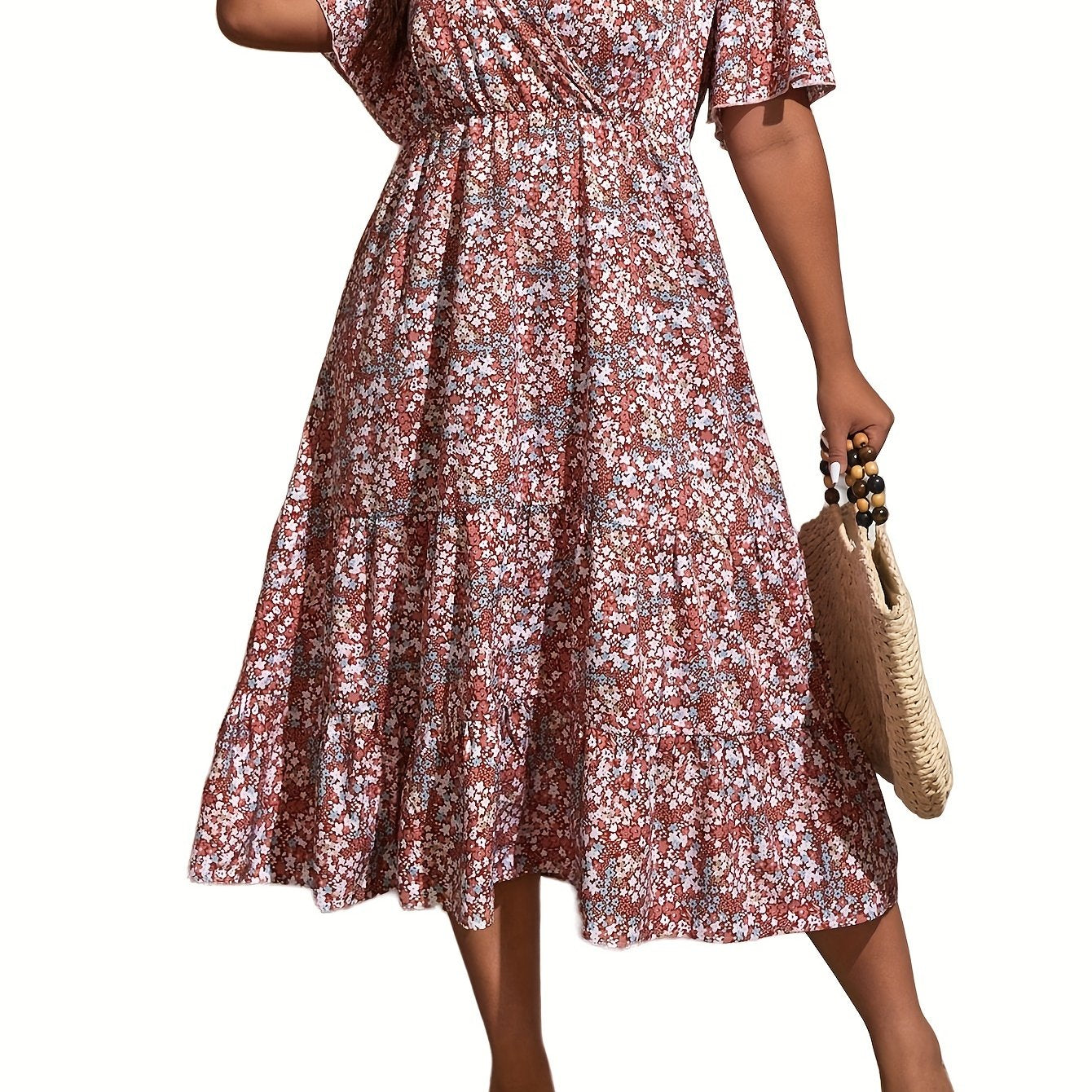  Ditsy Floral Print Ruffle Sleeve Dress