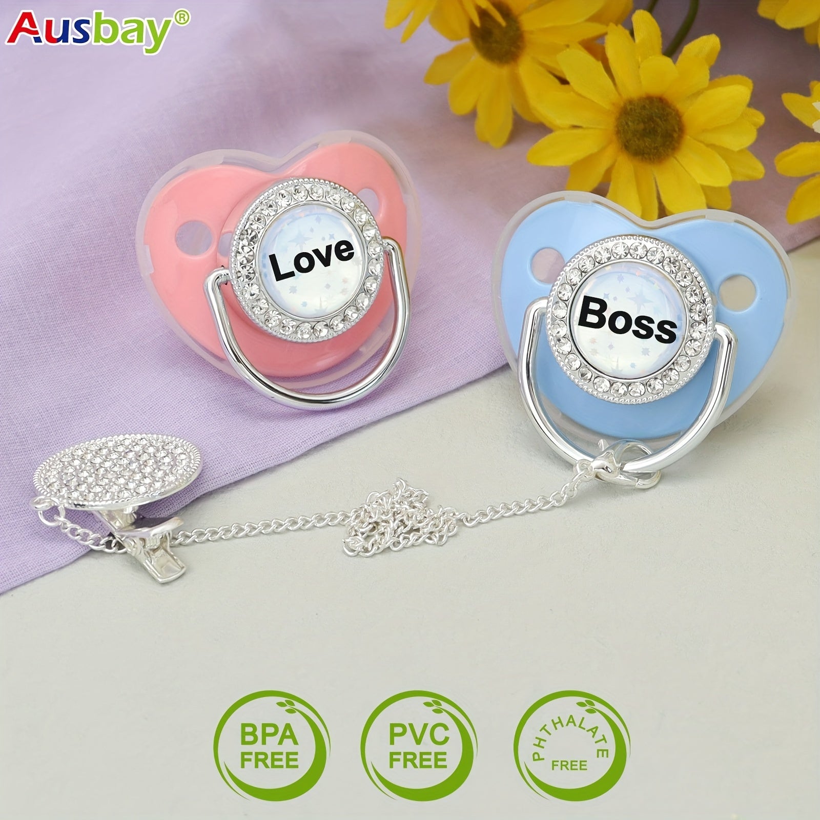 Personalized Pacifier & Clip Set with Name Customized Baby Shower Gift