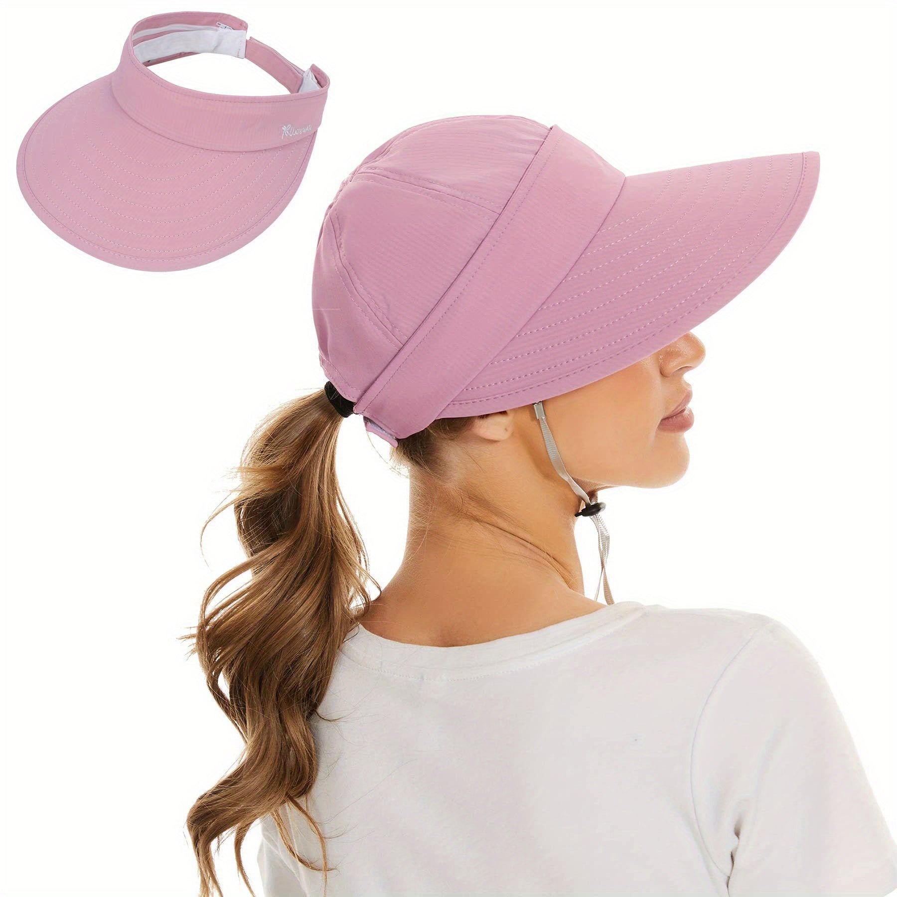 Womens 2 In 1 Zip Off Visor Ponytail Sun Hat UV Protection Sports Cap