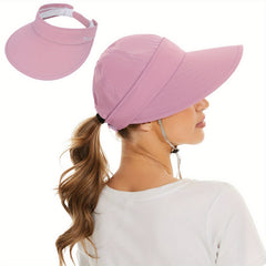 Womens 2 In 1 Zip Off Visor Ponytail Sun Hat UV Protection Sports Cap