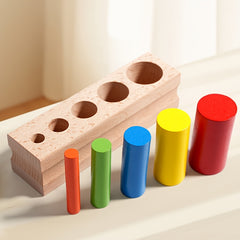 Wooden Block Base Set with 5 Colored Cylinders Educational Toy