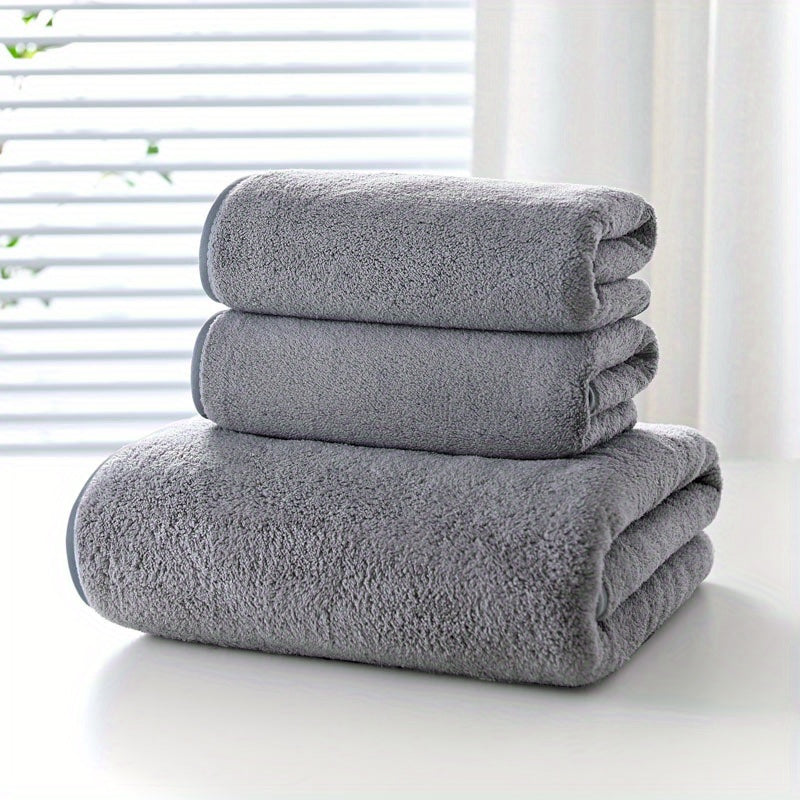 3pcs High Density Coral Fleece Towel Set Soft & Absorbent