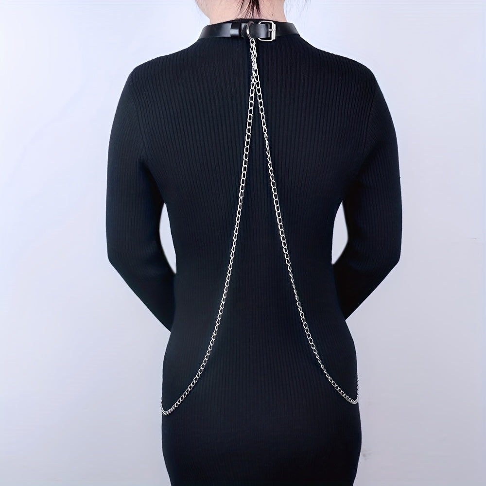 Chain Fringe Harness Punk Rivet PU Leather Waistband Neck Harness