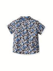 Boys Feather Print Shirt for Vacation Beach Kids Summer Clothes