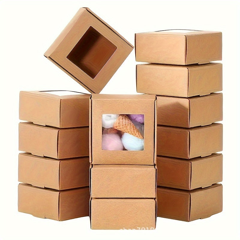 20pcs 2.5x2.5X1.2 Square Brown Paper Drawers PVC Window Lids Gift Boxes