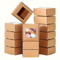 20pcs 2.5x2.5X1.2 Square Brown Paper Drawers PVC Window Lids Gift Boxes