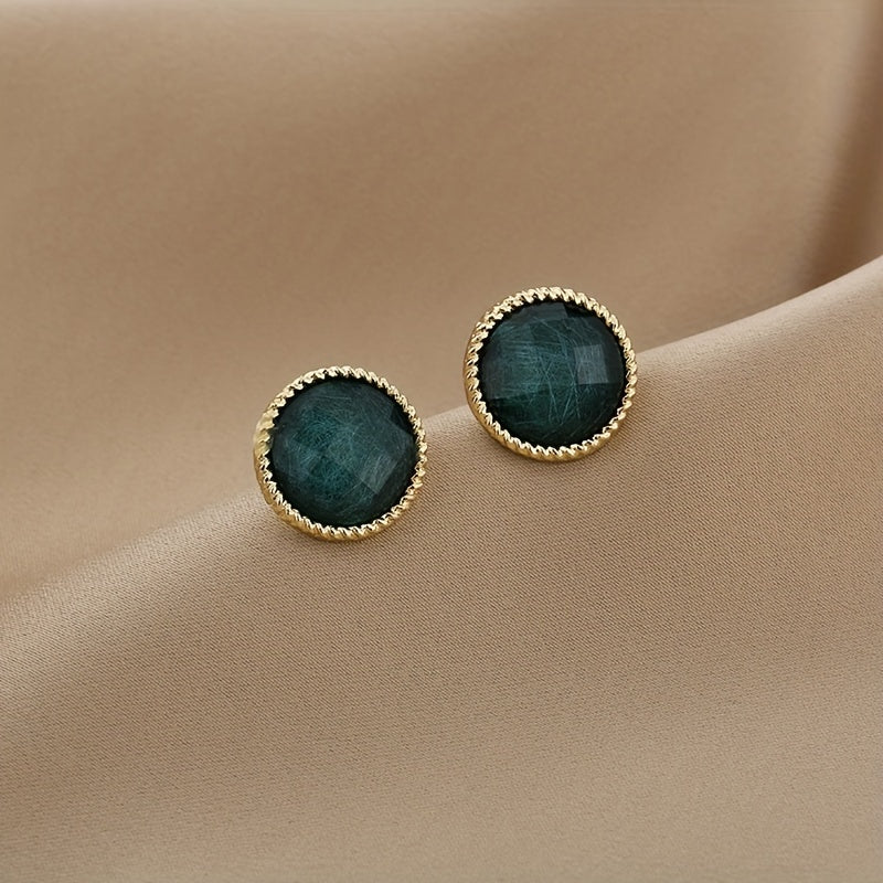 Round Grey Stud Earrings Minimalist Style Alloy Jewelry Versatile Gift