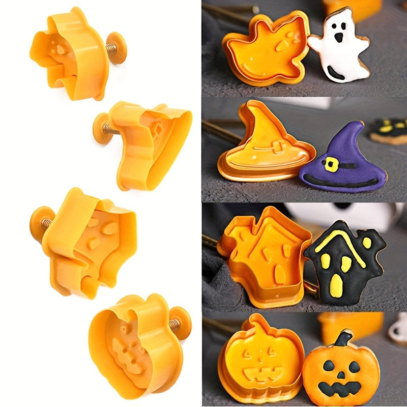4pcs Halloween Cookie Plunger Cutters Fondant Mold Baking Tools