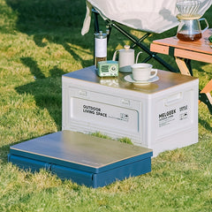 Large Capacity Folding Box with Wooden Lid for Outdoor Camping Storage