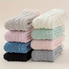 8 Pairs Colorblock Fuzzy Socks - Comfy & Warm Mid Tube Socks