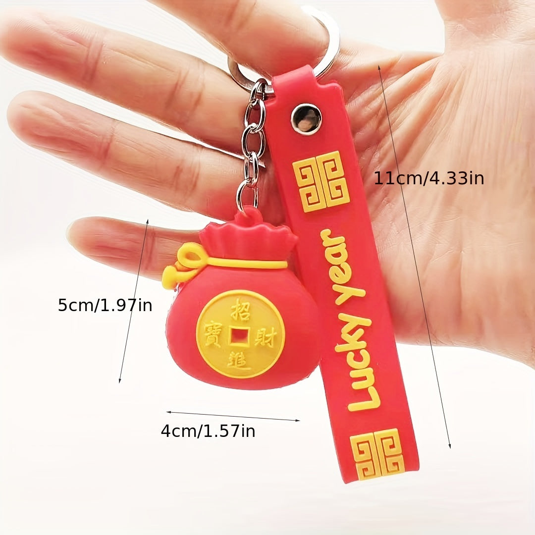 Chinese Style Silicone Blessing Bag Lightweight Cartoon Lucky Fortune Keychain