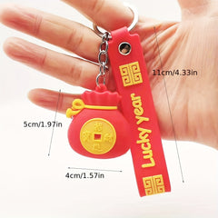 Chinese Style Silicone Blessing Bag Lightweight Cartoon Lucky Fortune Keychain