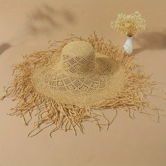 Boho Oversized Straw Sun Hat Raw Brim Beach Hats For Women Summer