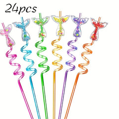 24pcs Mermaid Reusable Straws with Brush for Milk Water Drinking