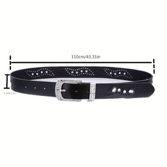 Geometric Hollow Rhinestone Leather Belt